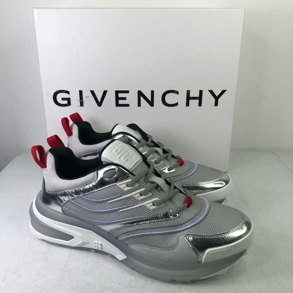Givenchy GIV1 Men's Mesh Sneakers Silver Shoes New In The Box Calf Leather $995